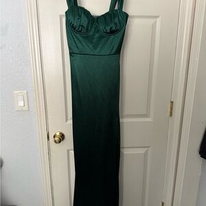 Windsor Dark Green Satin Maxi Dress